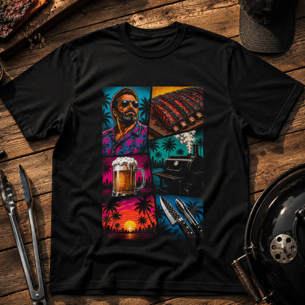 Retro BBQ & Tropical Grid T-Shirt